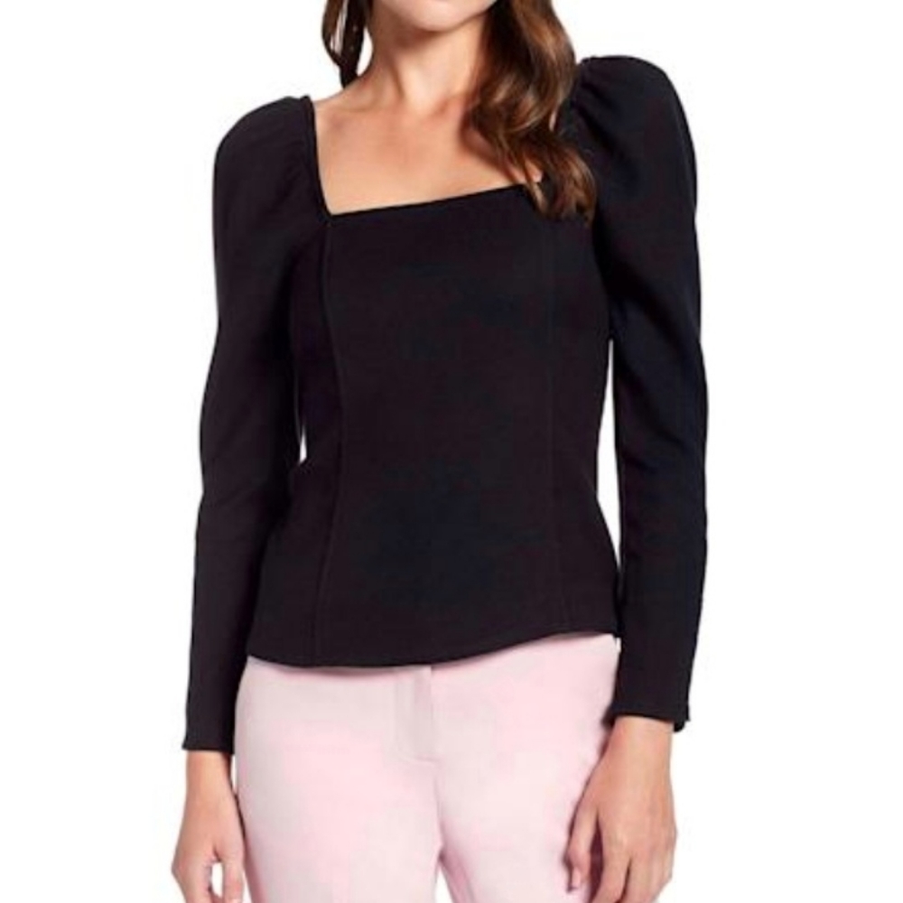 Something Navy Square Neck Long Sleeve Black Top